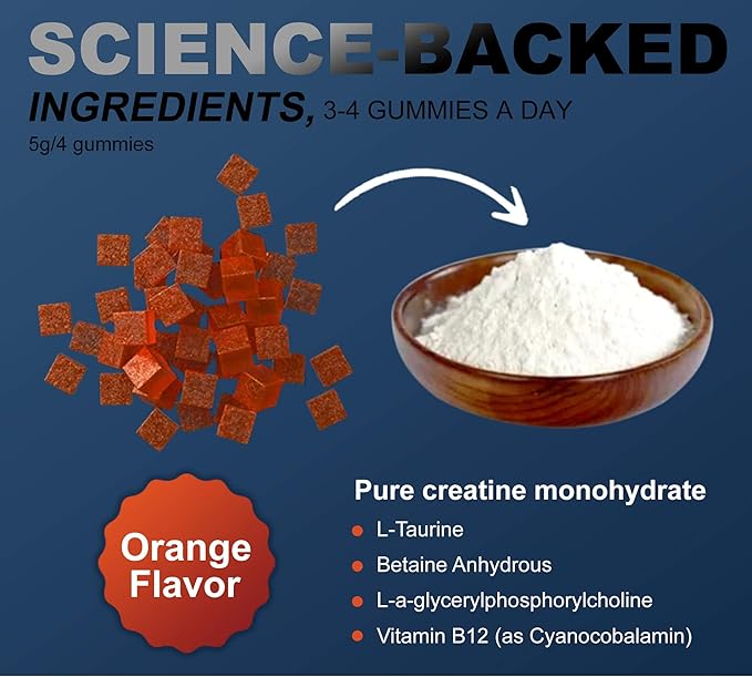 120 Creatine Monohydrate Gummies for Men & Women, Vegan-Friendly, Sugar-Free, & Tasty Chewables - Instantized Creatine Gummies (120 Count (Pack of 1), Orange)