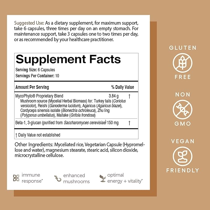 EcoNugenics MycoPhyto Complex: Mushroom Supplement for Intensive Immune Support – 60 Capsules – Includes Turkey Tail, Reishi, Cordyceps, Maitake & More – Energy, Gut Health & Nootropic Brain Support
