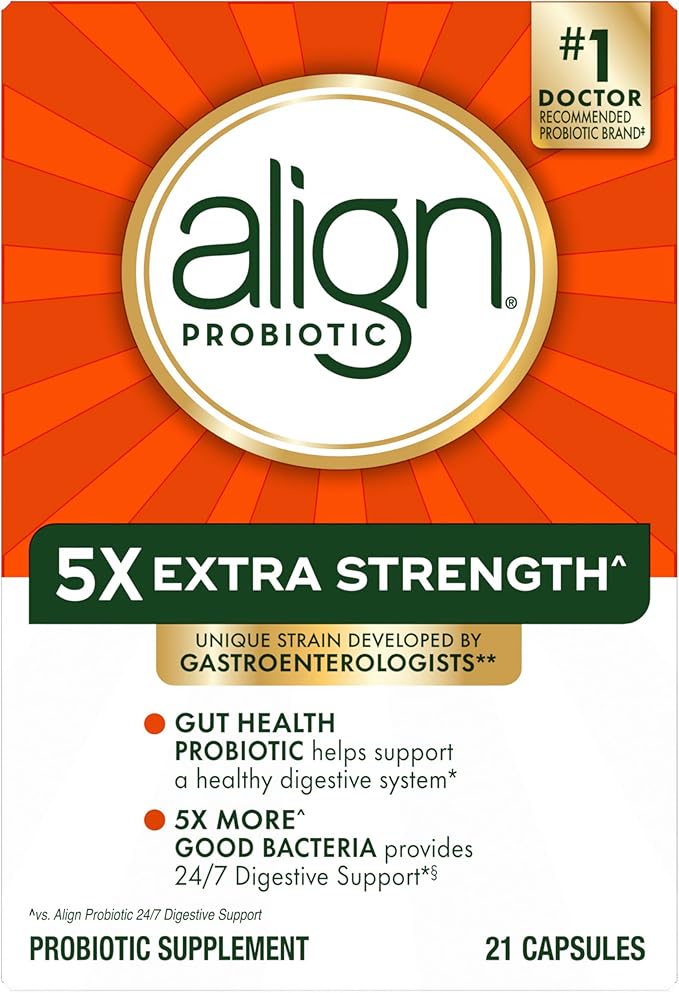 Align Probiotic Extra Strength, Probiotics for Women and Men, #1 Doctor Recommended Brand‡, 5X More Good Bacteria^ to Help Support a Healthy Digestive System*, 21 Capsules (Packaging May Vary)