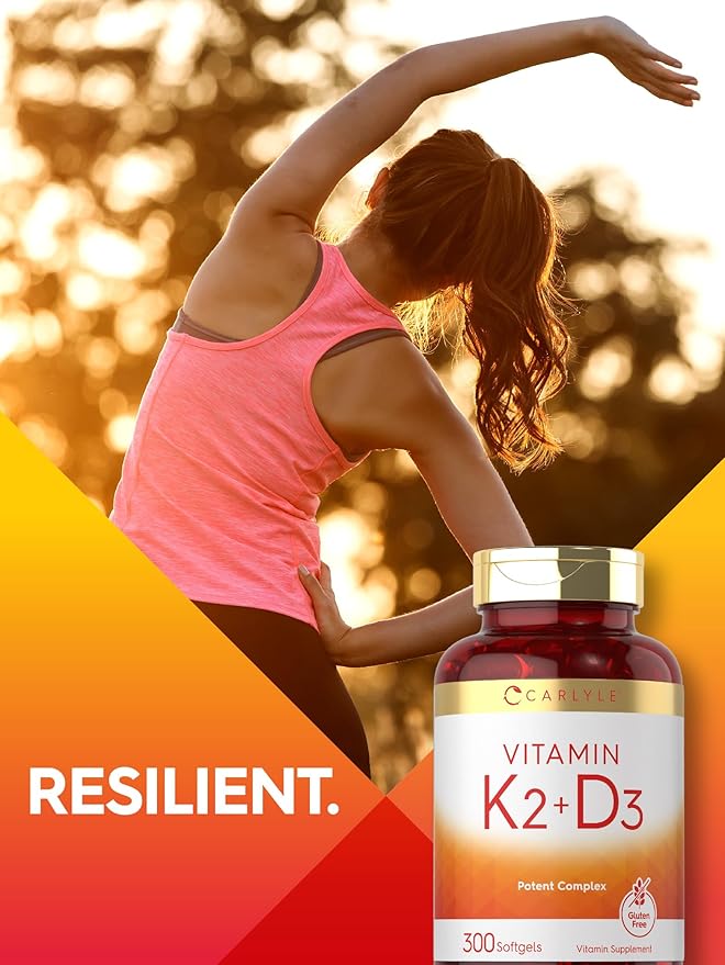 Carlyle Vitamin K2 and D3 Supplement | 300 Softgels | 200mcg K2 MK7 & 10,000 IU D3 | Non-GMO, Gluten Free