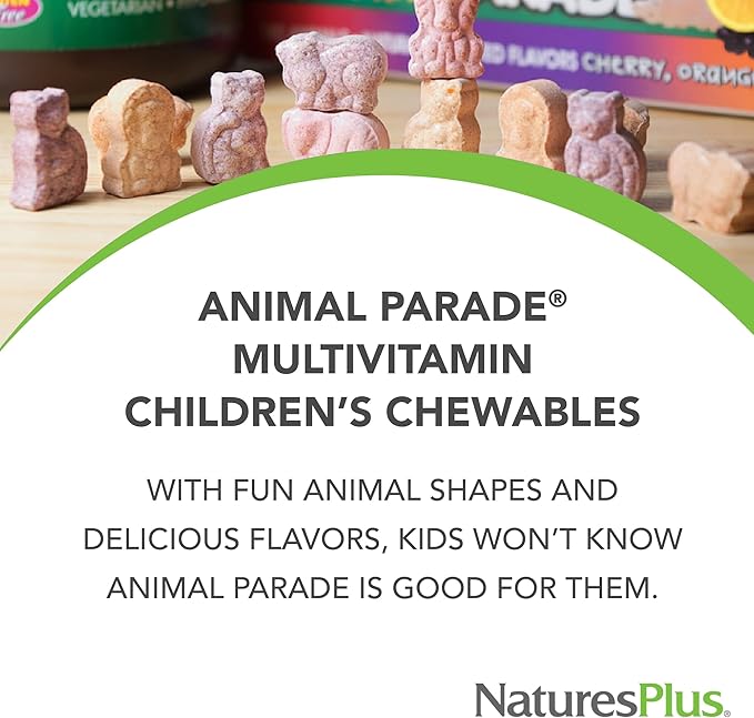 Natures Plus Animal Parade Children's Chewable Multivitamin - Grape Flavor - 180 Animal-Shaped Tablets, Pack of 2 - Promotes Health & Well-Being - Vegetarian, Gluten Free - 180 Total Servings