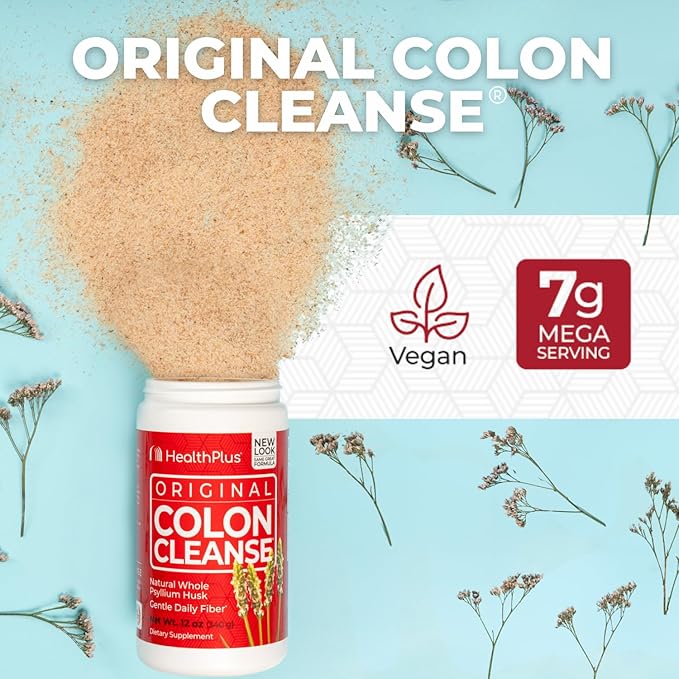 Health Plus Original Colon Cleanse, 12 oz Powder, 48 Servings - Natural Detox, Digestive Constipation Relief, Daily Fiber, Contains Psyllium Husk