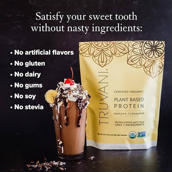 Truvani Vegan Pea Protein Powder | Banana Cinnamon | 20g Organic Plant Based Protein | 20 Servings | Keto | Gluten & Dairy Free | Low Carb | No Added Sugar