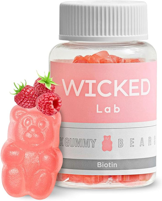 WICKEDLAB Pink Gummy Bears - Biotin Gummies for Hair Skin and Nails Vitamins | Kids & Adult Multivitamin Gummy Bear Biotin Supplement | Adult & Kids Multivitamin Gummies w/Biotin (1 month supply)