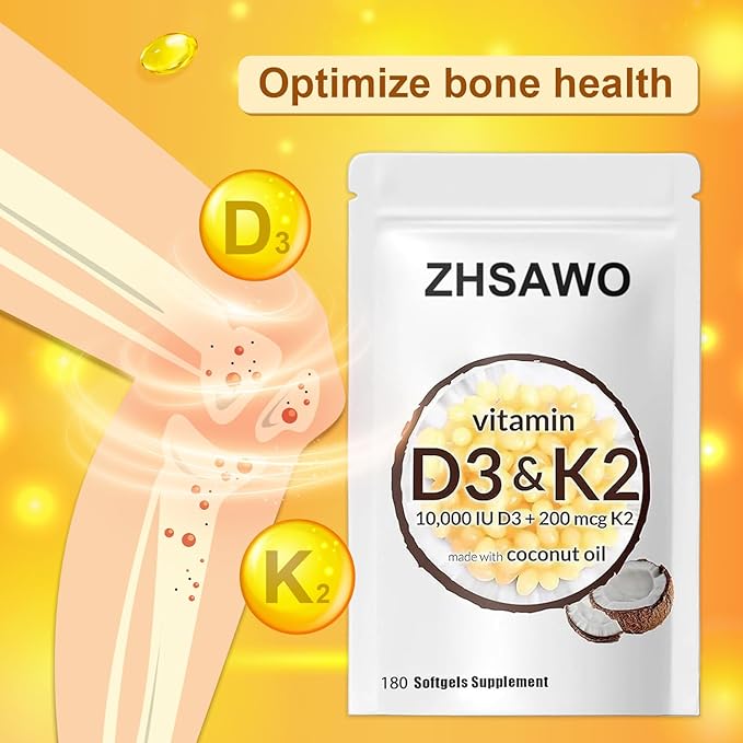 2-in-1 Vitamin D3 K2 Supplement Softgel，D3 K2 Vitamin 10000 iu Aiding in Calcium Absorption (180pcs)
