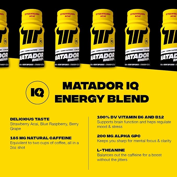 MATADOR Energy Shots - Sampler 8 Pack - Sugar Free Nootropic Natural Caffeine Energy Shot Bottles, B Vitamin Complex (Vitamin B3 & B12), 200 MG of Alpha GPC Enhancing Cognitive Function