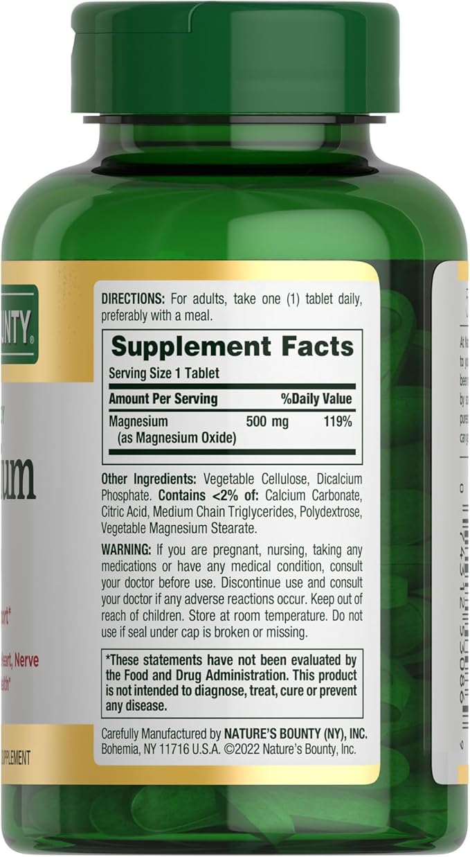 Nature's Bounty Magnesium, Bone and Muscle Health, Whole Body Support, Tablets, 500 Mg, 200 Ct