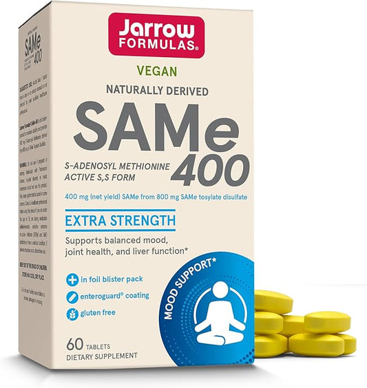 Jarrow Formulas® SAMe 400 mg, Supports Joint Health, Liver Function, Brain Metabolism, 60 Tablets, Up To a 60 Day Supply