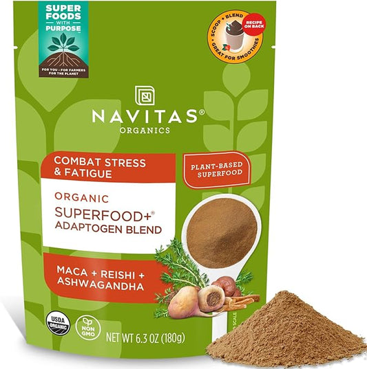 Navitas Organics Superfood+ Adaptogen Blend for Stress Support (Maca + Reishi + Ashwagandha), 6.3oz Bag, 30 Servings — Organic, Non-GMO, Vegan, Gluten-Free, Keto & Paleo.
