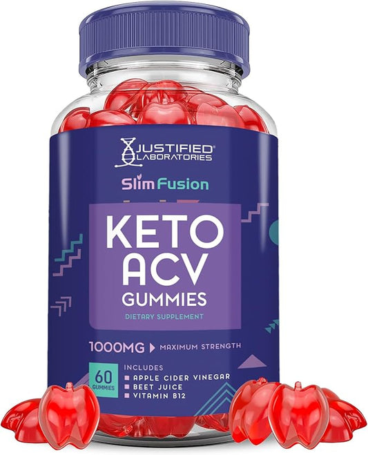 Slim Fusion Keto ACV Gummies Advanced 1000MG Slimfusion Keto Gummies Formula Apple Cider Vinegar Formulated with Pomegranate Beet Juice Powder B12 Vegan Non GMO 60 Gummys
