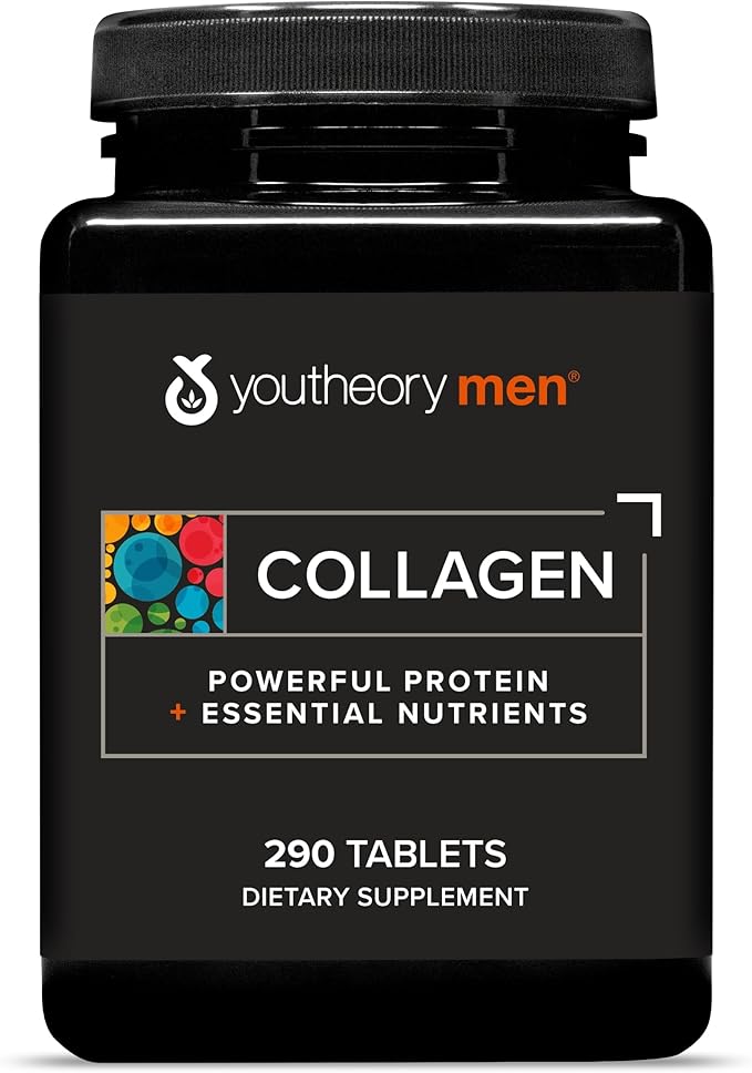 Youtheory Men's Collagen - 5,000 mg Collagen - Daily Collagen Supplements for Men - Hair & Skin Support* - Gluten, Soy & Dairy Free - 290 Tablets