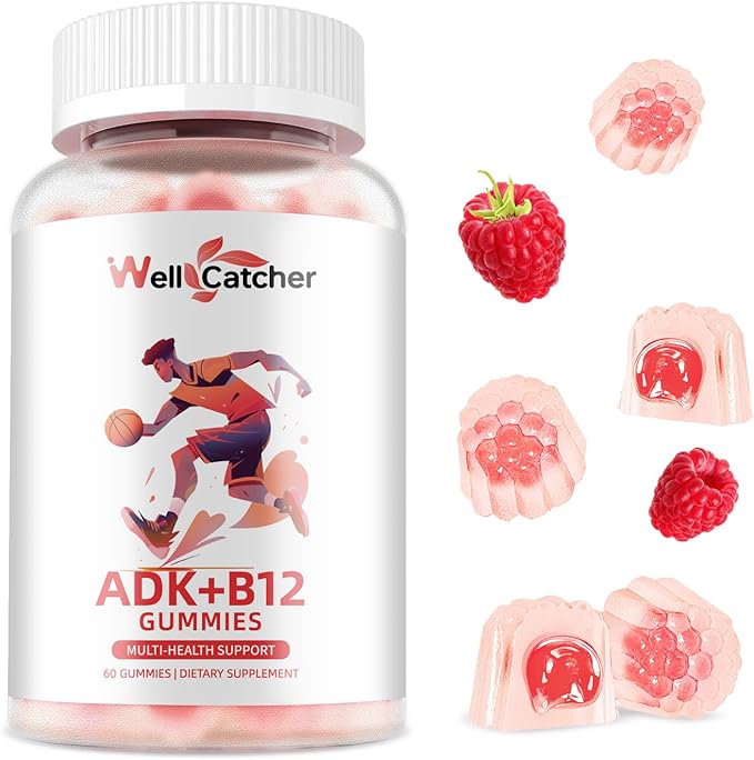 Vitamin ADK+B12 Gummies Sugar Free with Vitamin D3 K2 B12 K2 (MK-7) Chewable Vegan Multivitamin Supplement for Men Women Bone Brain Immune Skin Eye Heart 60 Counts Raspberry Flavored 2 Packs