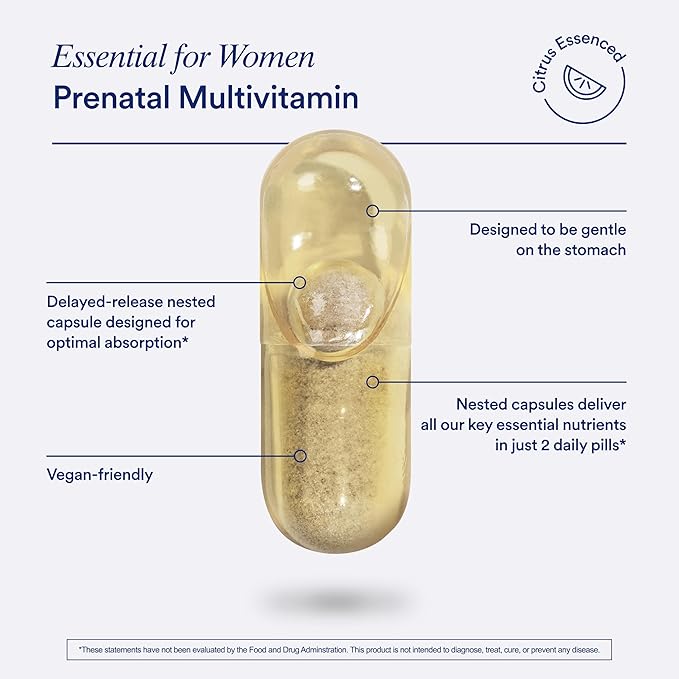 Ritual Essential for Women Prenatal Multivitamin: Folate & Choline for Neural Tube Support, Omega-3 DHA for Fetal Brain Development, Iron, Calcium-Helper D3 & K2, Non-GMO, Vegan, Citrus, 30 Days