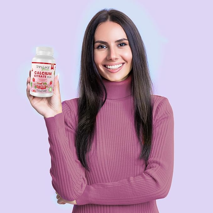 Shiny Leaf Bariatric Calcium Citrate 600mg - Calcium Supplement for Bariatric Patients, 120 Ct Chewable Tablets with Magnesium, Vitamin D3, Natural Strawberry Flavor, Vegetarian Formula (2 Months)