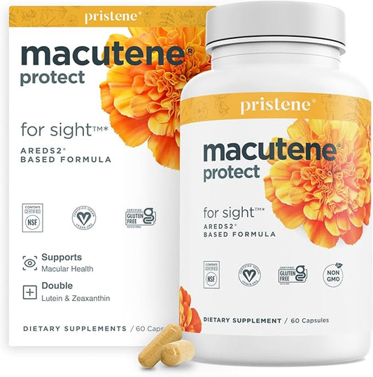 Natural Eye Health Vitamins with Bilberry Zeaxanthin Lutein - Macular Support Supplement, Formula Based On AREDS2® Clinical Trials Plus Carotenoids Quercetin EGCG - Macutene® Protect (60 Capsules)
