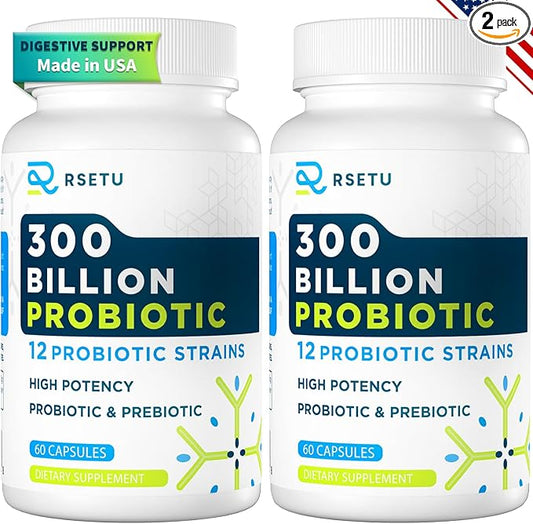 Probiotics for Women & Men - 300 Billion CFU Probiotic, 12 Strains Probiotics + 3 Organic Prebiotics, Daily Probiotics for Digestive Health, Gut, Immune, Constipation, Diarrhea, Bloating - 120 capsule