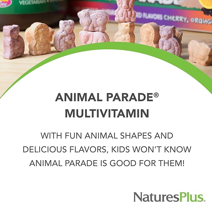 Natures Plus Animal Parade Children's Chewable Multivitamin - Grape Flavor - 90 Animal-Shaped Tablets - Promotes Health & Well-Being - Vegetarian, Gluten Free - 45 Servings