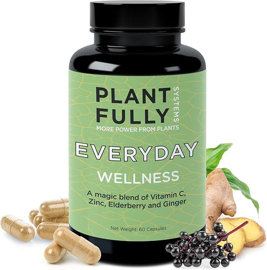 Wellness Supplement (30 Capsules) - Ginger, Elderberry, Vitamin C, and Zinc Blend to Support Immune Health and antioxidant Levels, Boost Immunity, Vegan, Non-GMO, Sugar Free