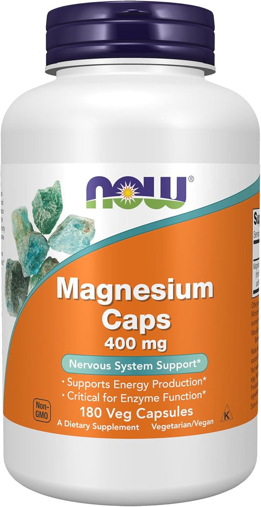 NOW Foods Supplements, Magnesium 400 mg, Enzyme Function*, Nervous System Support*, 180 Veg Capsules