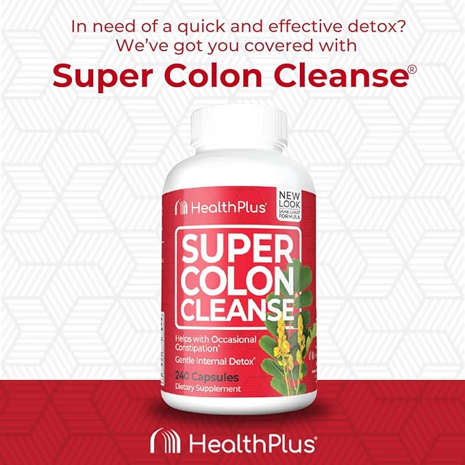 Health Plus Super Colon Cleanse 10 Day Gentle Gut Cleanse Detox, Psyllium Husk, Probiotics for Constipation Relief & Digestive Support, 240 Capsules