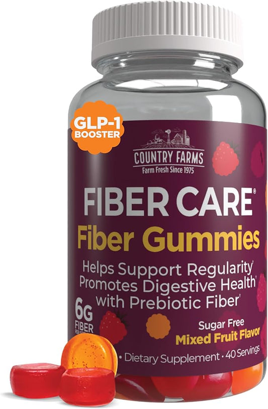 Country Farms Fiber Care Prebiotic Gummies, 6g of Fiber Per Serving, FOS from Beets, Digestive Health, Supports Regularity, Mixed Fruit Flavor, 120 Gummies, 40 Servings, Multi