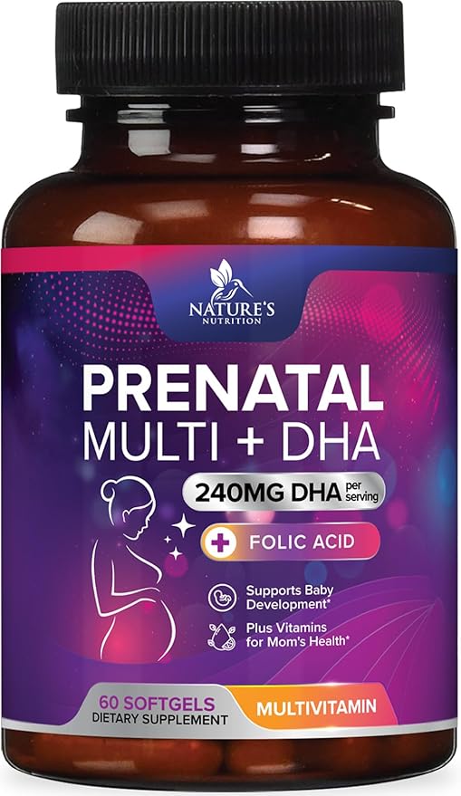Women's Prenatal Multivitamin with Folic Acid + DHA, Prenatal Vitamin Supplement for Fetal Support w/Folate, Omega 3, Vitamins D3, B6, B12 & Iron, Pregnancy Prenatal DHA, Non-GMO - 60 Softgels