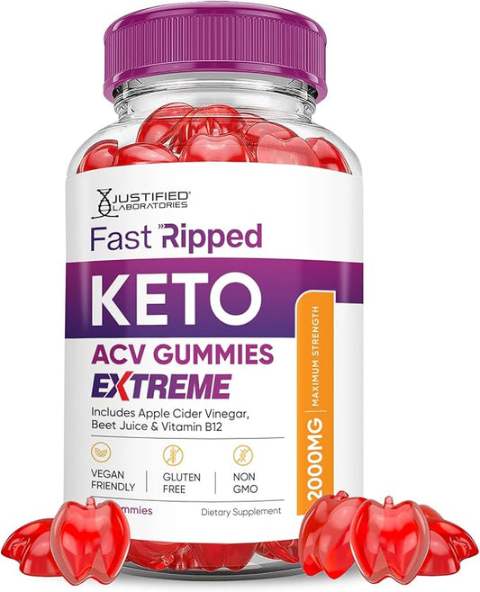 Fast Ripped Keto ACV Gummies Extreme 2000MG Fast Ripped Keto Gummies Apple Cider Vinegar Formulated with Pomegranate Beet Juice Powder B12 Vegan Non GMO 60 Gummys
