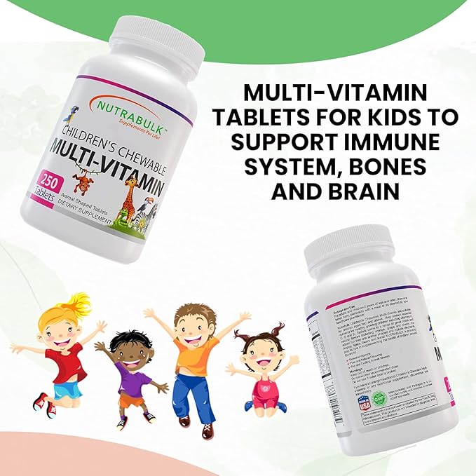 Children’s Chewable Multi-Vitamins - Promotes Overall Development - USA Made Vitamins for Kids to Support Immune System & Bones |Gluten Free Cherry Flavored 250 Tablets