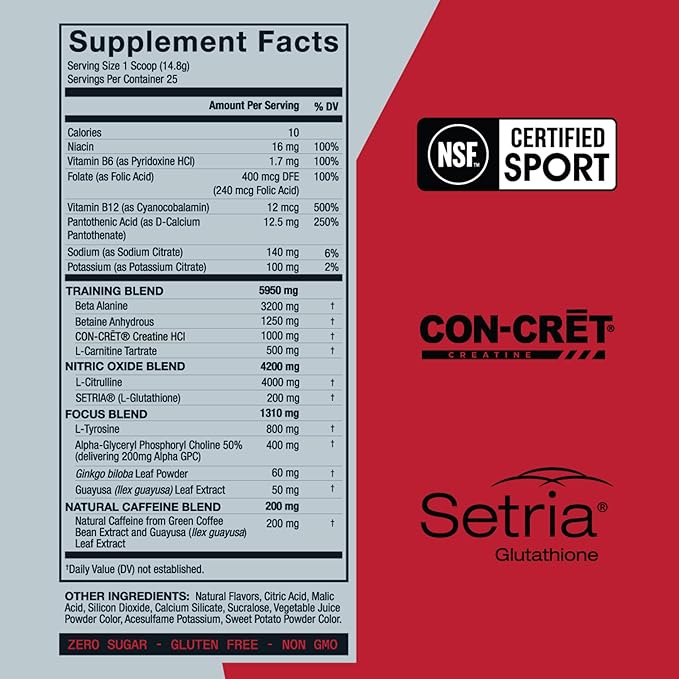 ZOA+ Zero Sugar Pre Workout Powder, Cherry Lime - NSF Certified for Sport with Electrolytes, Creatine, Beta Alanine, Ginkgo Biloba, 200mg Caffeine - 25 Servings