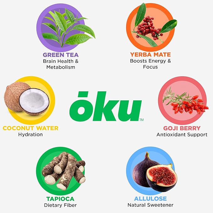 ōku Conscious Energy Gummy Snacks – Natural Caffeine from Green Tea & Yerba Mate, Vegan, Clean Ingredients, Gluten-Free, Focused Energy, Antioxidants & Fiber, Pineapple Pack of 12