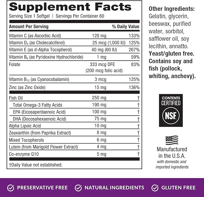 EyePromise Restore Supplement - 60 Softgel Capsules Containing Lutein, Vitamin C, Vitamin D, Vitamin E, Omega-3 Fish Oil, and Zeaxanthin - A Patented Complete Eye Health Formula