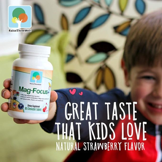 Magnesium Focus Supplement for Kids | Natural Strawberry Flavored | 90 Chewable Tablets