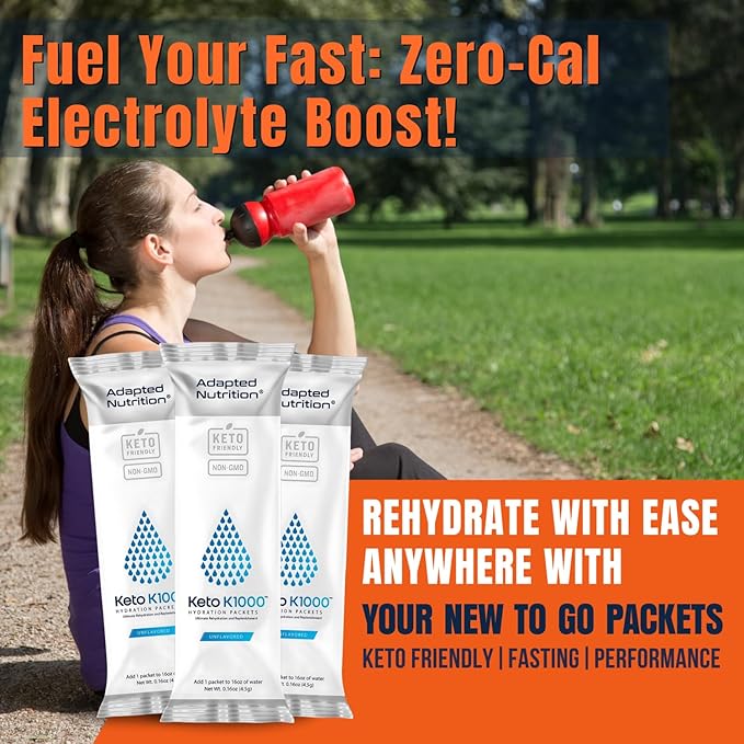 Hi-Lyte Keto K1000 Electrolyte Packets | Unflavored | Hydration Supplement Drink Mix | Boost Energy & Beat Leg Cramps | No Sugar, No Stevia, No Maltodextrin | 30 Servings