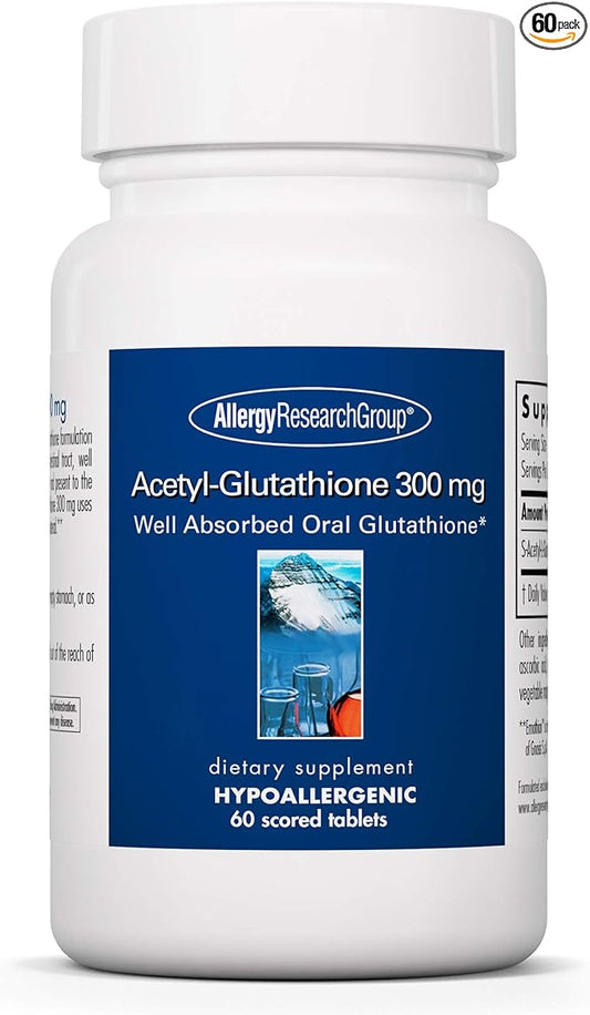 Allergy Research Group Acetyl-Glutathione - S-Acetyl-L-Glutathione, Well Absorbed, Oral Glutathione, Immune Support, 300 mg Supplement - 60 Count