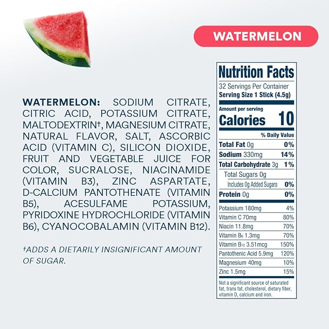 DripDrop Hydration - Zero Sugar Watermelon - Electrolyte Drink Mix Single Serve Hydration Powder Packets | Non-GMO, Gluten Free, Vegan | 32 Sticks