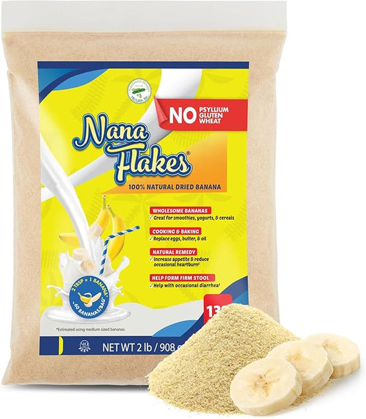 Nana Flakes 100% Pure Banana Flakes Medical Food Powder - Decrease Fat Intake & Natural Remedy for Diarrhea & Heart Burn - Great Source of Protein & Fiber (Banana, Two Pound Bag)