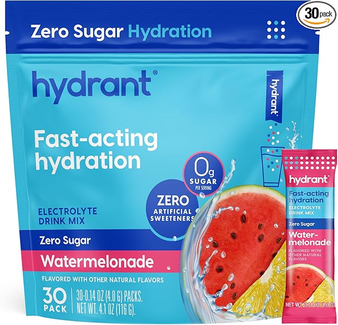 HYDRANT Hydrate No Added Sugar, Individual Hydration Electrolye Powder Stick Packets with Zero Sugar and FSA & HSA Eligibility (Watermelonade, 30 Count)