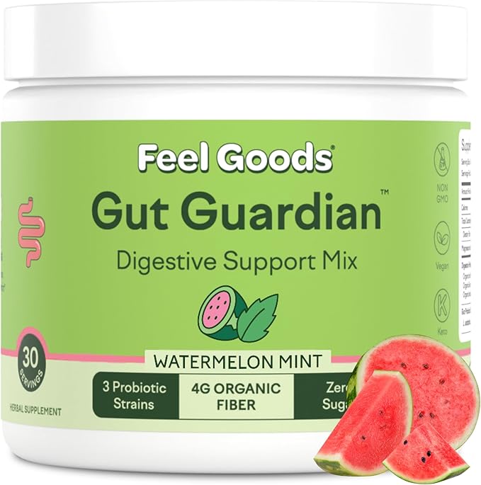 Feel Goods Gut Guardian, Prebiotic & Probiotic Powder, Organic Fiber, Sugar Free, Herbs for Bloat, Gut Health Support, Digestive Health for Men & Women, Non GMO, Vegan | Watermelon Mint, 30 Servings