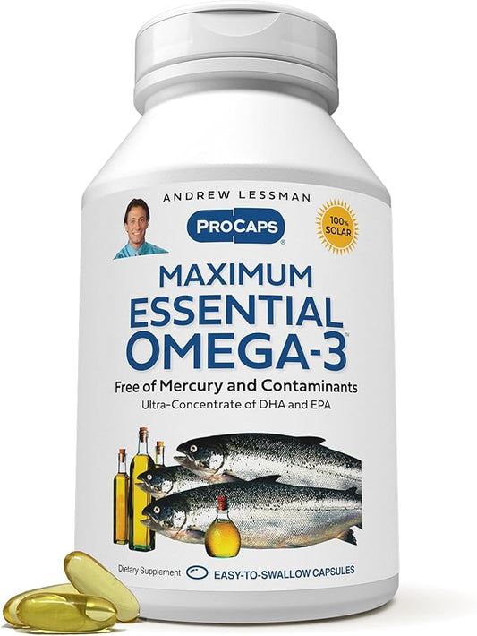 ANDREW LESSMAN Maximum Essential Omega-3 Unflavored, 60 Softgels - Ultra-Pure Omega-3 Fish Oil 1200 mg - High DHA, No Mercury Fish Oil Omega 3 Supplement - Small, Easy to Swallow Fish Oil Capsules