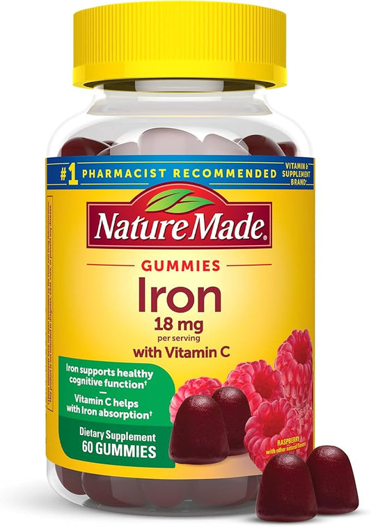 Nature Made Iron 18 mg per serving with Vitamin C, Dietary Supplement for Red Blood Cell Support, 60 Gummies, 30 Day Supply