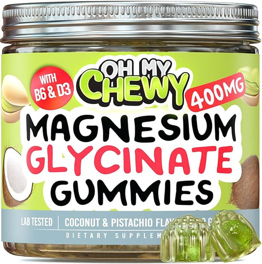 Magnesium Glycinate Gummies 400mg - Magnesium for Sleep, Calm, Relax & Muscle Relief with B6 & D3 and No Melatonin - Family-Friendly for Kids, Teens & Adults - Vegan & Non-GMO Supplement - 60 Count