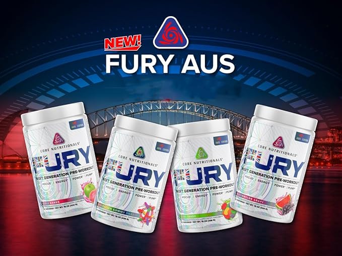 Core Nutritionals Fury Platinum Pre Workout Intensifier with 375mg Caffeine, 5G Creatine Monohydrate, 6G L-Citruline for Maximum Pump, Power, Focus and Energy, 20 Servings (Austrailan Gummy Snakes)