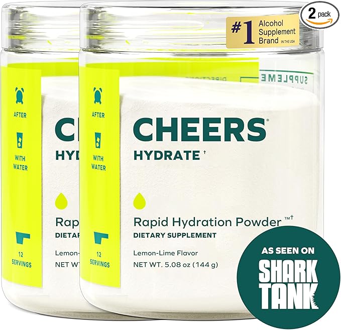 Cheers Hydrate | Oral Rehydration Solution | Electrolytes for Rapid Hydration After Drinking | Lemon Lime Flavor | 24 Servings | Electrolyte Supplement with Sodium, Potassium, Glucose