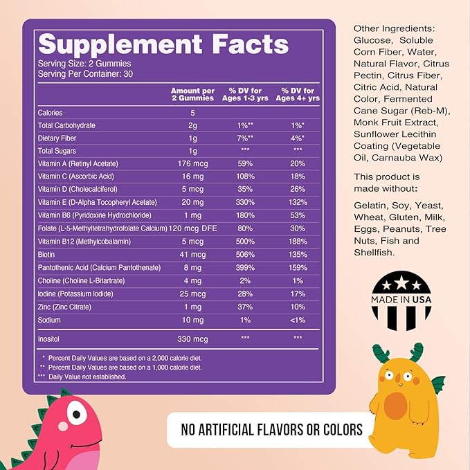 Naked Nutrition Kids Vitamin Gummies, Made in USA, GMO Free, Gluten-Free, Gelatin Free, Vegan, Kids Vitamins A, C, D, E, B6, B12, Zinc, 3 Fruit Flavors, 30 Day Supply