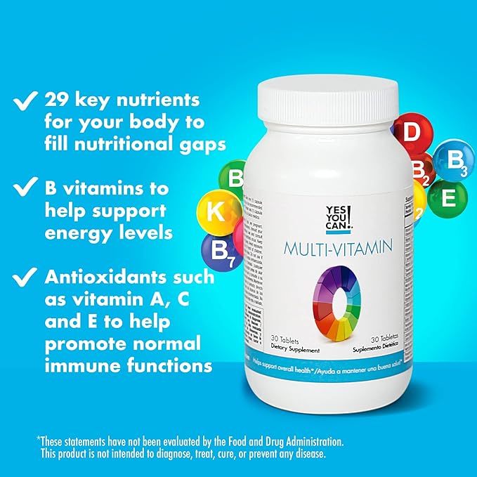 Yes You Can! Daily Multivitamins for Men and Women - Helps Assist Overall Health & Well-Being, Contains Antioxidants, Rich in Vitamin A, B, C & E - Daily Vitamins - 30 Tablets - 4 Pack