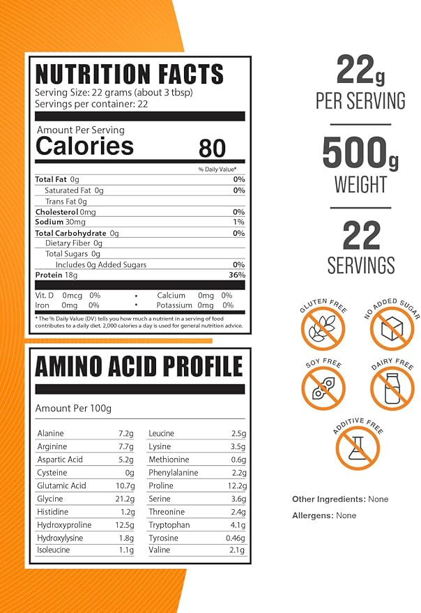 BulkSupplements.com Beef Bone Broth Protein Powder - Bovine Bone Broth Protein, Lactose Free Protein Powder - Dairy Free & Gluten Free, 22g per Serving, 500g (1.1 lbs) (Pack of 1)