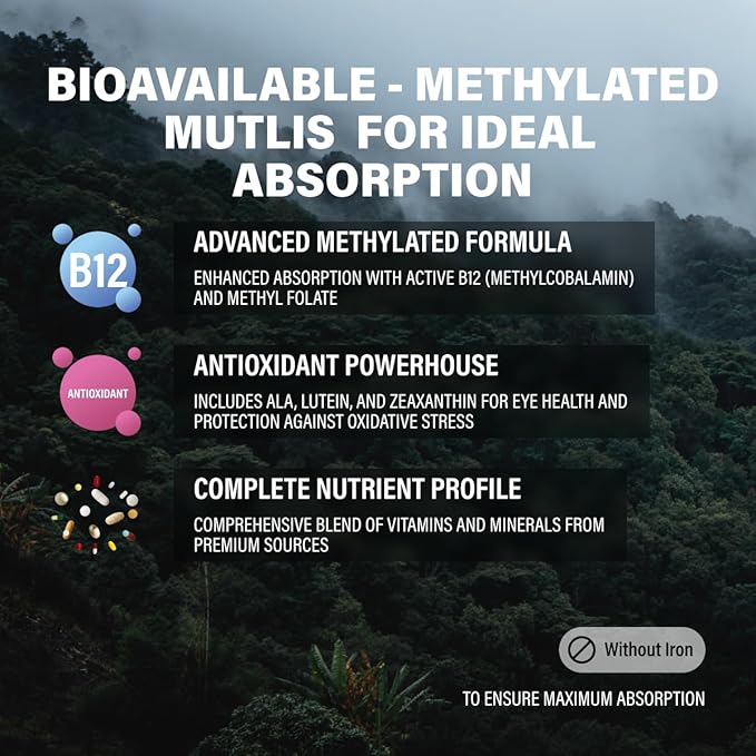 Wild Methylated Multivitamin for Women & Men | Daily Multi Vitamin | MTHFR Supplement Without Iron | Methylated B12, Folate, Vitamin C, A, K2, D, E, Choline, Biotin, ALA, CoQ10 & More (Pack of Two)