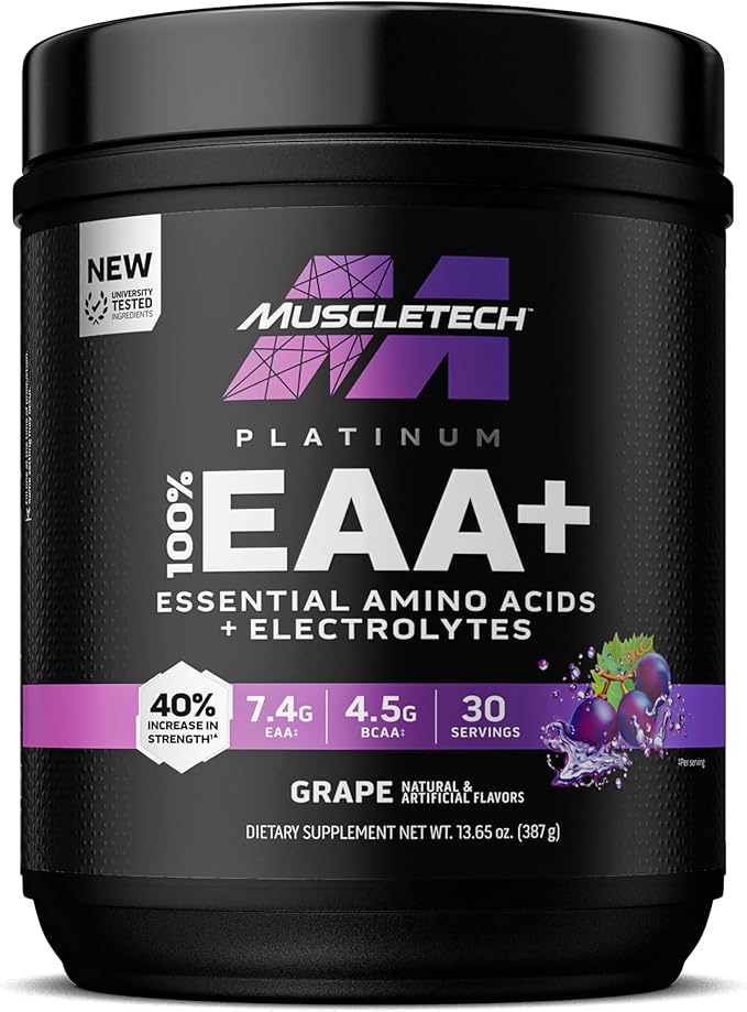 MuscleTech | Platinum 100% EAA+ |Essential Amino Acids | Muscle Strength Builder for Men & Women | Workout Supplement | Grape | 13.6 oz | 30 Servings