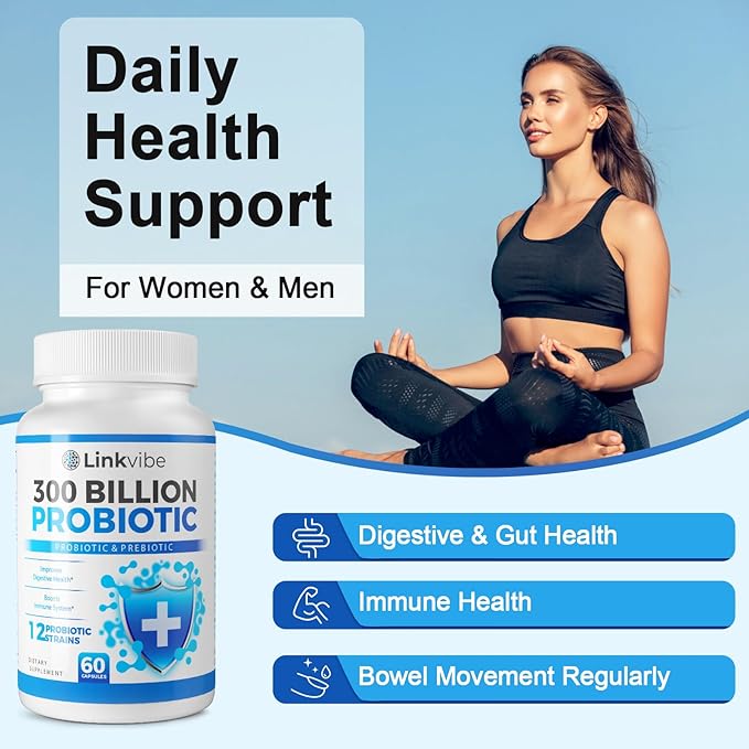 Probiotic 300 Billion CFU - 12 Strains Probiotics with Organic Prebiotics for Digestive & Gut, Immune, Bloating Health - Probiotics for Women and Men - Daily Probiotics Supplement - 60 Counts