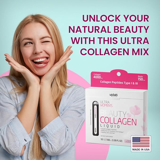 VPLab Ultra Women's Beauty Liquid Collagen - Biotin-Infused Multivitamin Complex with Peptides Type I & III Supplement for Skin, Hair & Nails - Drink Mix for Women Packed with Vitamin B Group,10